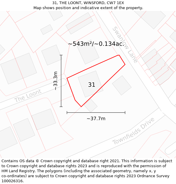 31, THE LOONT, WINSFORD, CW7 1EX: Plot and title map