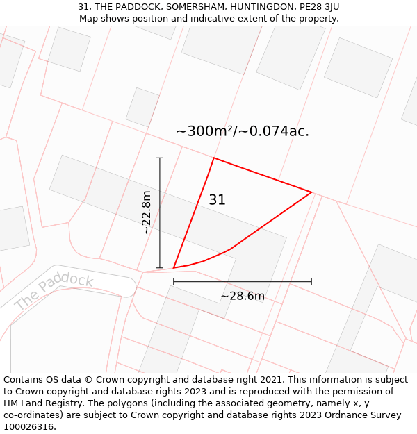 31, THE PADDOCK, SOMERSHAM, HUNTINGDON, PE28 3JU: Plot and title map