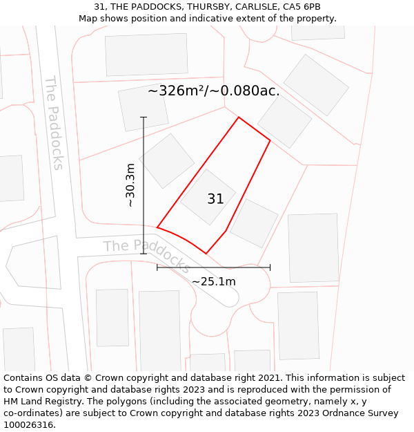 31, THE PADDOCKS, THURSBY, CARLISLE, CA5 6PB: Plot and title map