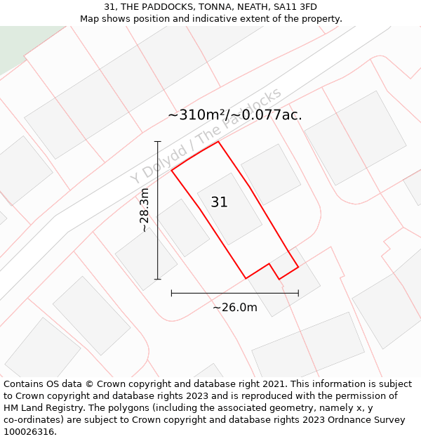 31, THE PADDOCKS, TONNA, NEATH, SA11 3FD: Plot and title map