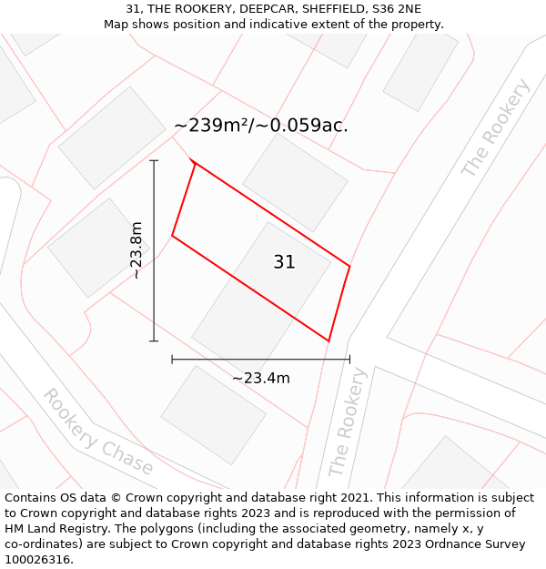 31, THE ROOKERY, DEEPCAR, SHEFFIELD, S36 2NE: Plot and title map
