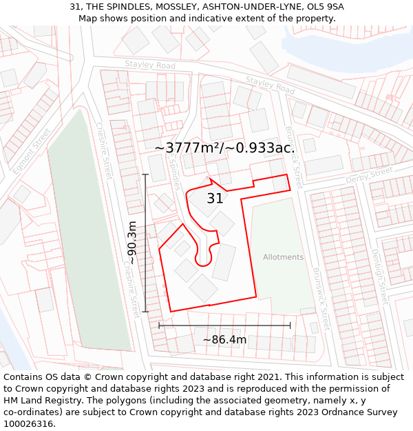 31, THE SPINDLES, MOSSLEY, ASHTON-UNDER-LYNE, OL5 9SA: Plot and title map