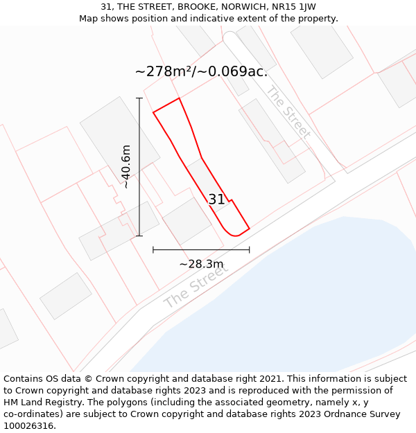 31, THE STREET, BROOKE, NORWICH, NR15 1JW: Plot and title map