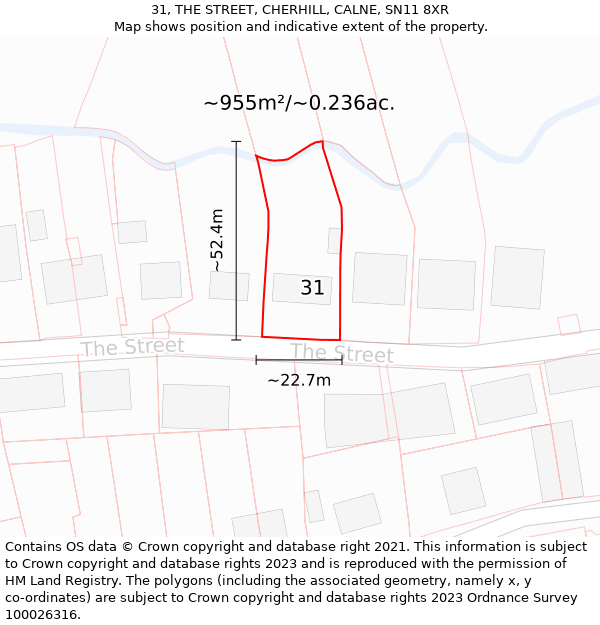 31, THE STREET, CHERHILL, CALNE, SN11 8XR: Plot and title map