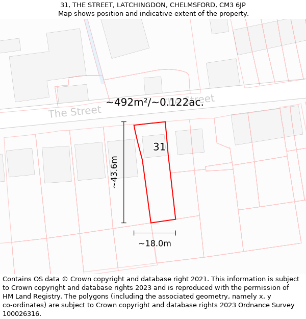 31, THE STREET, LATCHINGDON, CHELMSFORD, CM3 6JP: Plot and title map