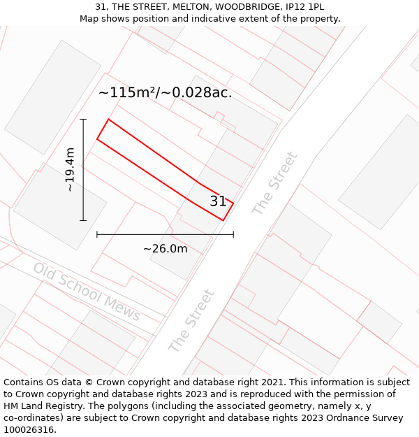 31, THE STREET, MELTON, WOODBRIDGE, IP12 1PL: Plot and title map