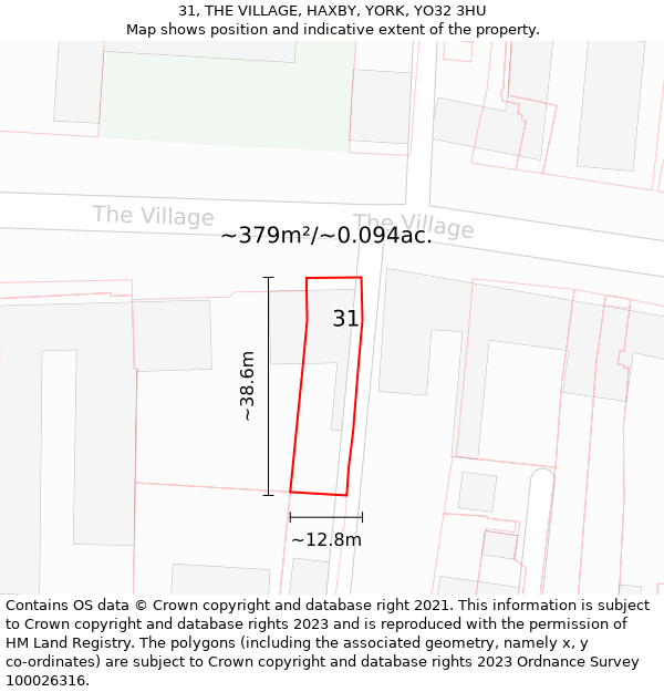 31, THE VILLAGE, HAXBY, YORK, YO32 3HU: Plot and title map