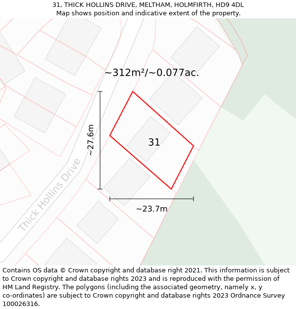 31, THICK HOLLINS DRIVE, MELTHAM, HOLMFIRTH, HD9 4DL: Plot and title map