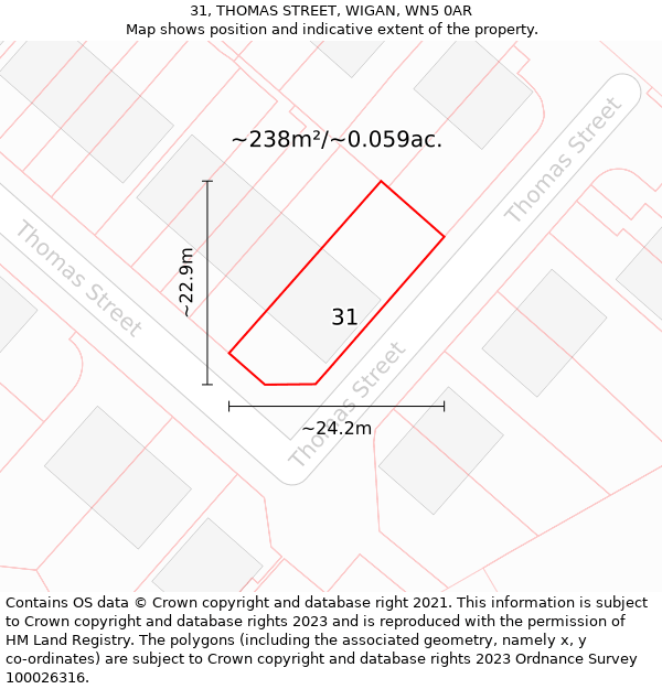 31, THOMAS STREET, WIGAN, WN5 0AR: Plot and title map