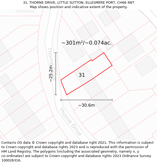 31, THORNE DRIVE, LITTLE SUTTON, ELLESMERE PORT, CH66 4NT: Plot and title map