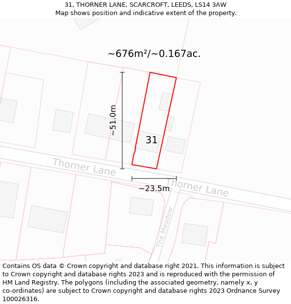 31, THORNER LANE, SCARCROFT, LEEDS, LS14 3AW: Plot and title map