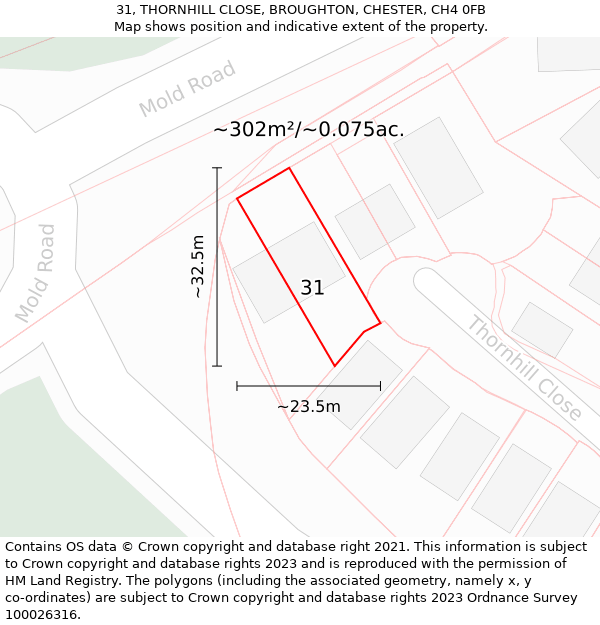 31, THORNHILL CLOSE, BROUGHTON, CHESTER, CH4 0FB: Plot and title map