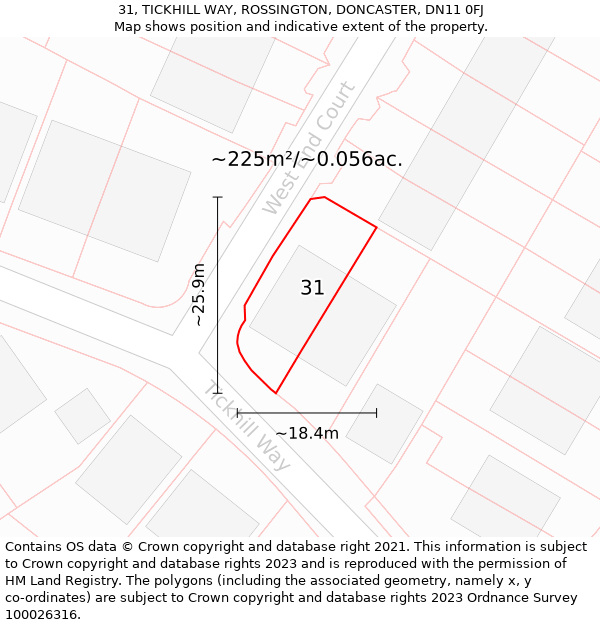 31, TICKHILL WAY, ROSSINGTON, DONCASTER, DN11 0FJ: Plot and title map