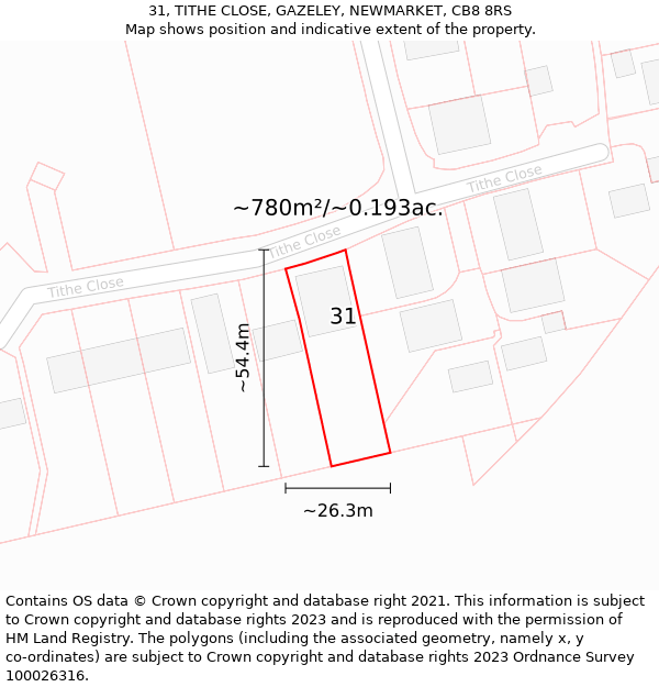 31, TITHE CLOSE, GAZELEY, NEWMARKET, CB8 8RS: Plot and title map