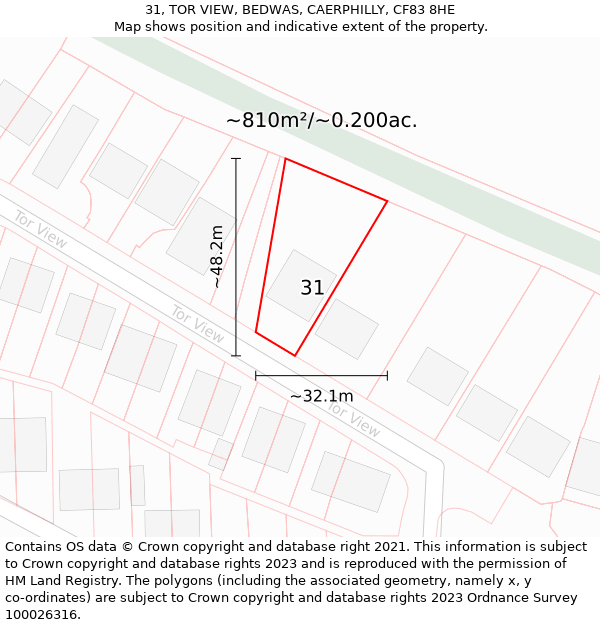 31, TOR VIEW, BEDWAS, CAERPHILLY, CF83 8HE: Plot and title map