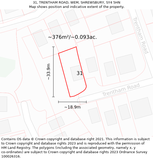 31, TRENTHAM ROAD, WEM, SHREWSBURY, SY4 5HN: Plot and title map