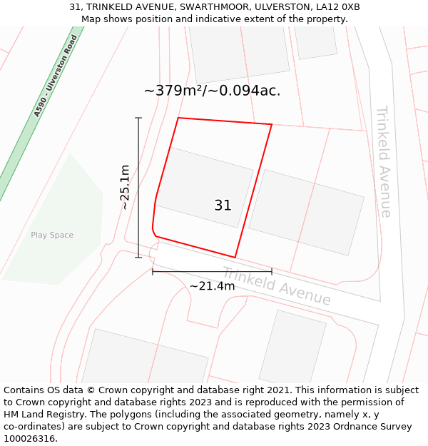 31, TRINKELD AVENUE, SWARTHMOOR, ULVERSTON, LA12 0XB: Plot and title map