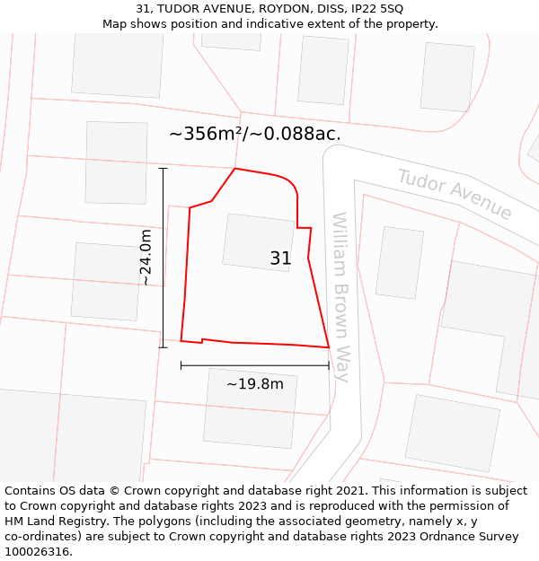 31, TUDOR AVENUE, ROYDON, DISS, IP22 5SQ: Plot and title map