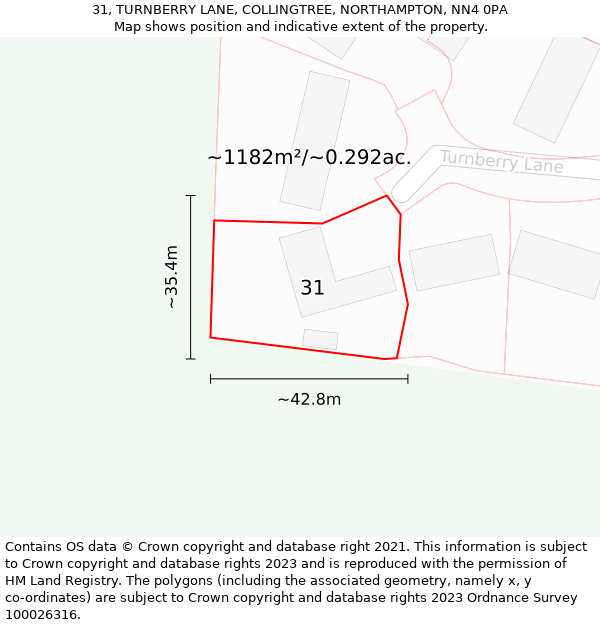 31, TURNBERRY LANE, COLLINGTREE, NORTHAMPTON, NN4 0PA: Plot and title map