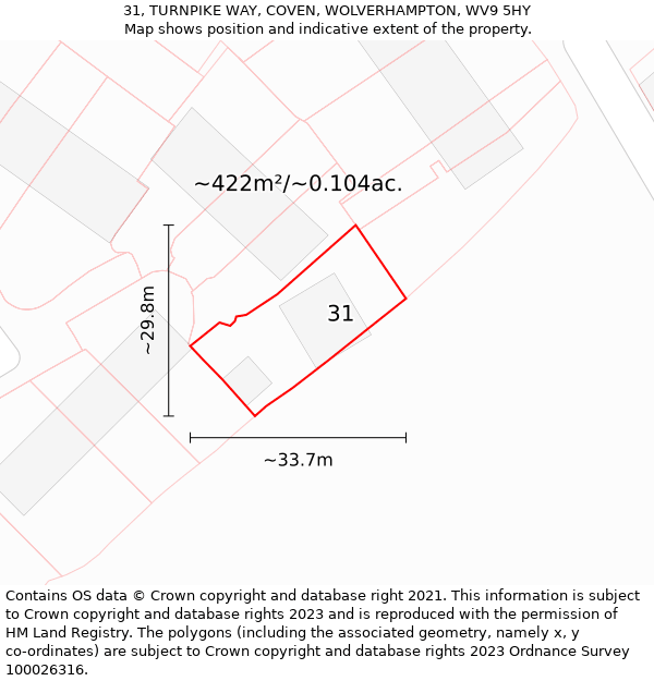 31, TURNPIKE WAY, COVEN, WOLVERHAMPTON, WV9 5HY: Plot and title map