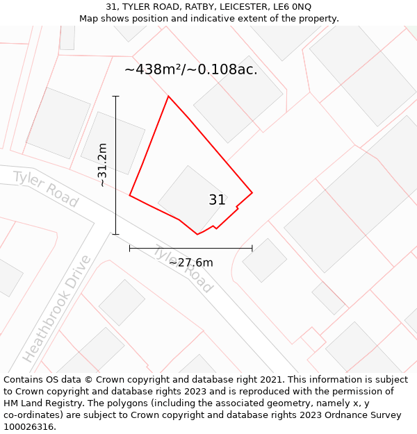 31, TYLER ROAD, RATBY, LEICESTER, LE6 0NQ: Plot and title map