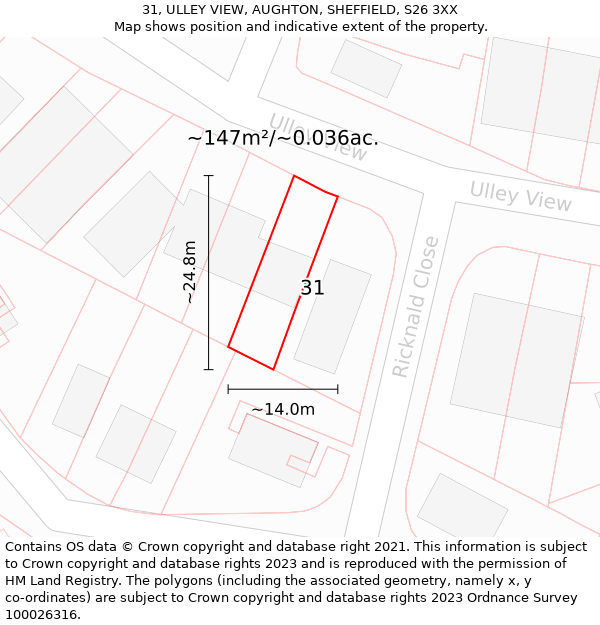 31, ULLEY VIEW, AUGHTON, SHEFFIELD, S26 3XX: Plot and title map