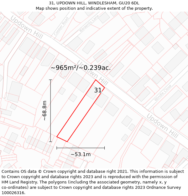 31, UPDOWN HILL, WINDLESHAM, GU20 6DL: Plot and title map