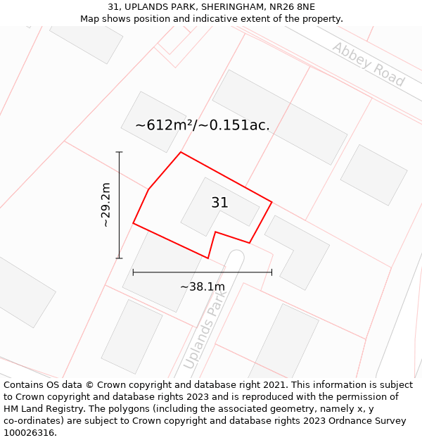 31, UPLANDS PARK, SHERINGHAM, NR26 8NE: Plot and title map