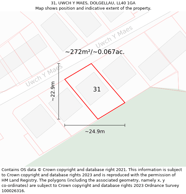 31, UWCH Y MAES, DOLGELLAU, LL40 1GA: Plot and title map