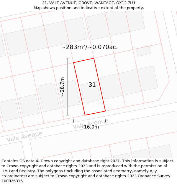 31, VALE AVENUE, GROVE, WANTAGE, OX12 7LU: Plot and title map