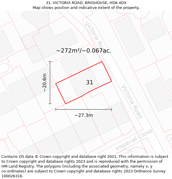 31, VICTORIA ROAD, BRIGHOUSE, HD6 4DX: Plot and title map