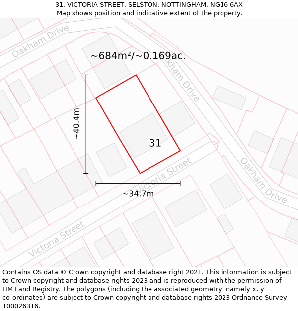 31, VICTORIA STREET, SELSTON, NOTTINGHAM, NG16 6AX: Plot and title map