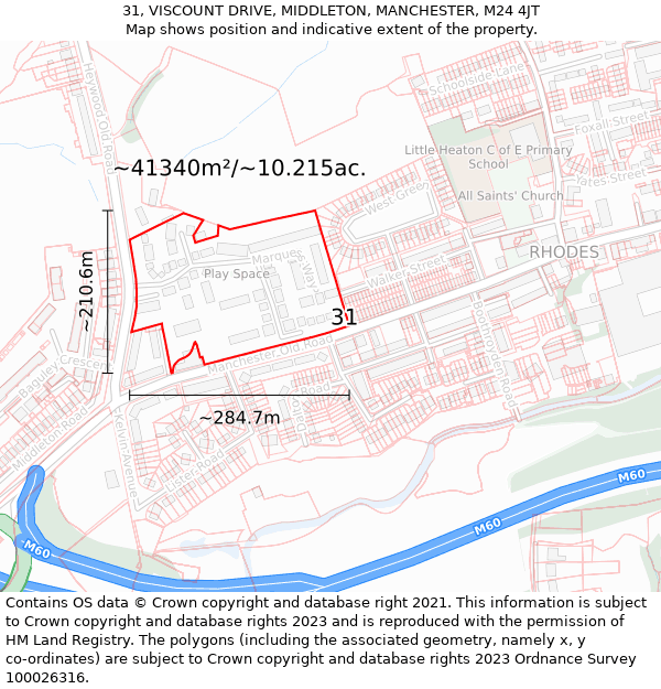 31, VISCOUNT DRIVE, MIDDLETON, MANCHESTER, M24 4JT: Plot and title map