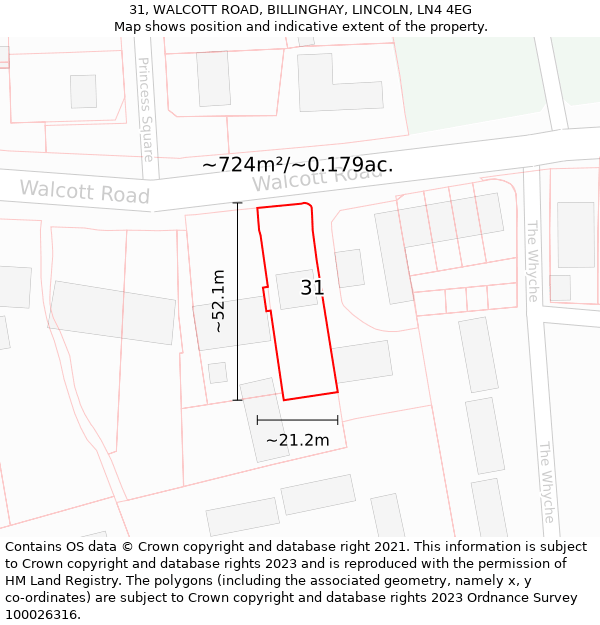 31, WALCOTT ROAD, BILLINGHAY, LINCOLN, LN4 4EG: Plot and title map