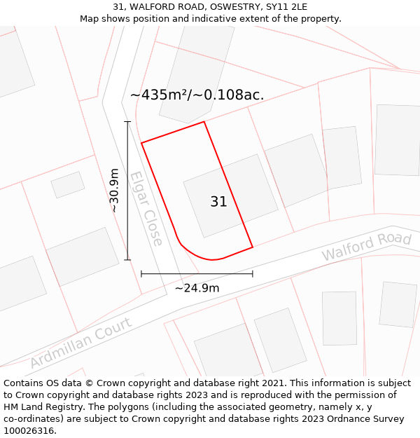 31, WALFORD ROAD, OSWESTRY, SY11 2LE: Plot and title map