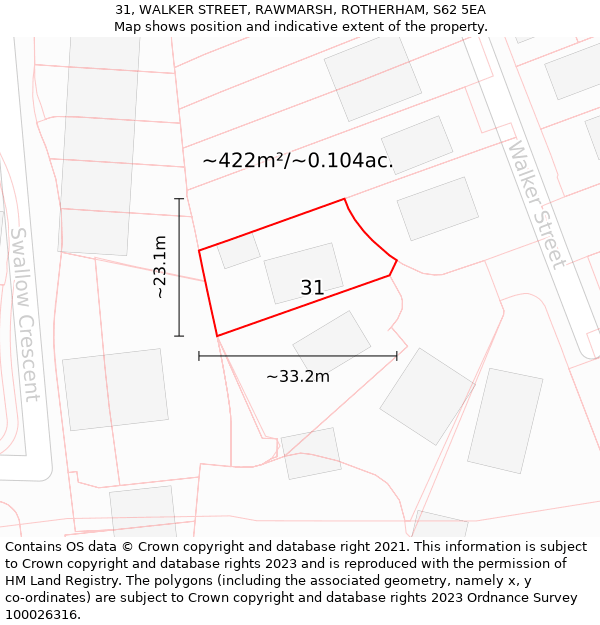 31, WALKER STREET, RAWMARSH, ROTHERHAM, S62 5EA: Plot and title map