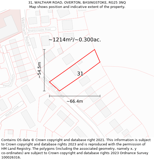 31, WALTHAM ROAD, OVERTON, BASINGSTOKE, RG25 3NQ: Plot and title map