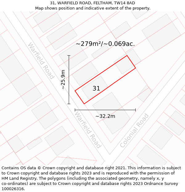 31, WARFIELD ROAD, FELTHAM, TW14 8AD: Plot and title map