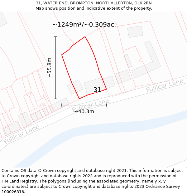 31, WATER END, BROMPTON, NORTHALLERTON, DL6 2RN: Plot and title map