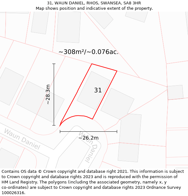 31, WAUN DANIEL, RHOS, SWANSEA, SA8 3HR: Plot and title map