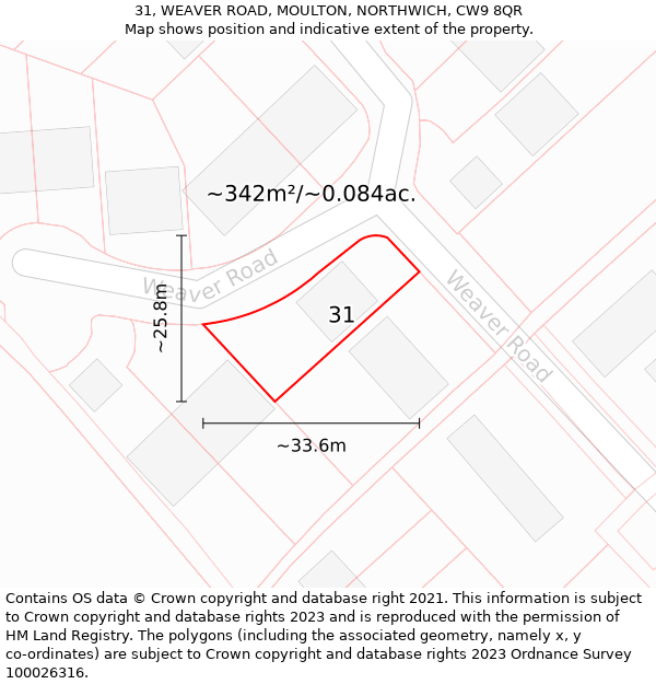 31, WEAVER ROAD, MOULTON, NORTHWICH, CW9 8QR: Plot and title map