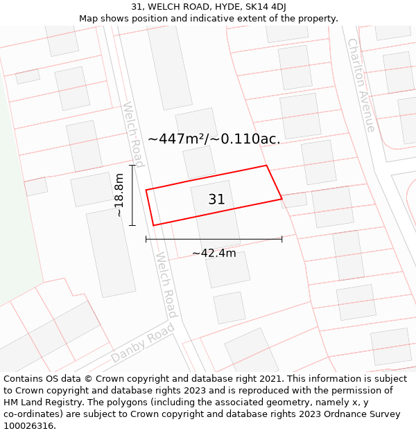 31, WELCH ROAD, HYDE, SK14 4DJ: Plot and title map