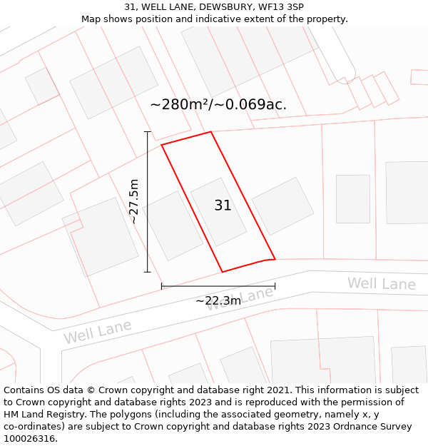 31, WELL LANE, DEWSBURY, WF13 3SP: Plot and title map