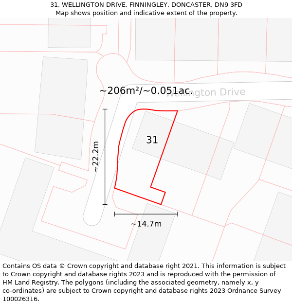 31, WELLINGTON DRIVE, FINNINGLEY, DONCASTER, DN9 3FD: Plot and title map