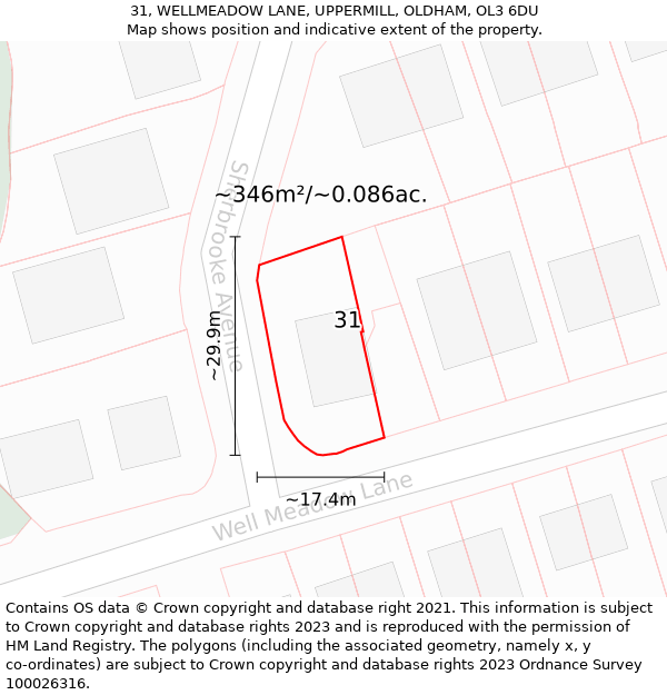 31, WELLMEADOW LANE, UPPERMILL, OLDHAM, OL3 6DU: Plot and title map