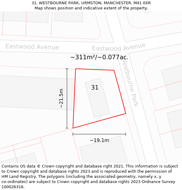 31, WESTBOURNE PARK, URMSTON, MANCHESTER, M41 0XR: Plot and title map