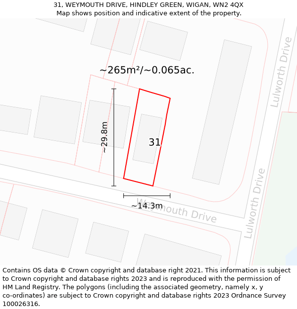 31, WEYMOUTH DRIVE, HINDLEY GREEN, WIGAN, WN2 4QX: Plot and title map