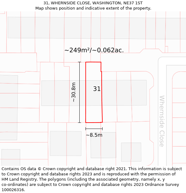 31, WHERNSIDE CLOSE, WASHINGTON, NE37 1ST: Plot and title map