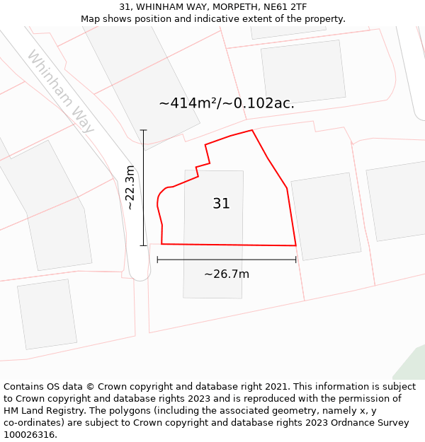 31, WHINHAM WAY, MORPETH, NE61 2TF: Plot and title map