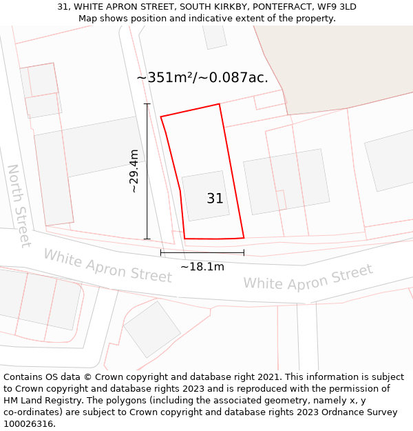 31, WHITE APRON STREET, SOUTH KIRKBY, PONTEFRACT, WF9 3LD: Plot and title map